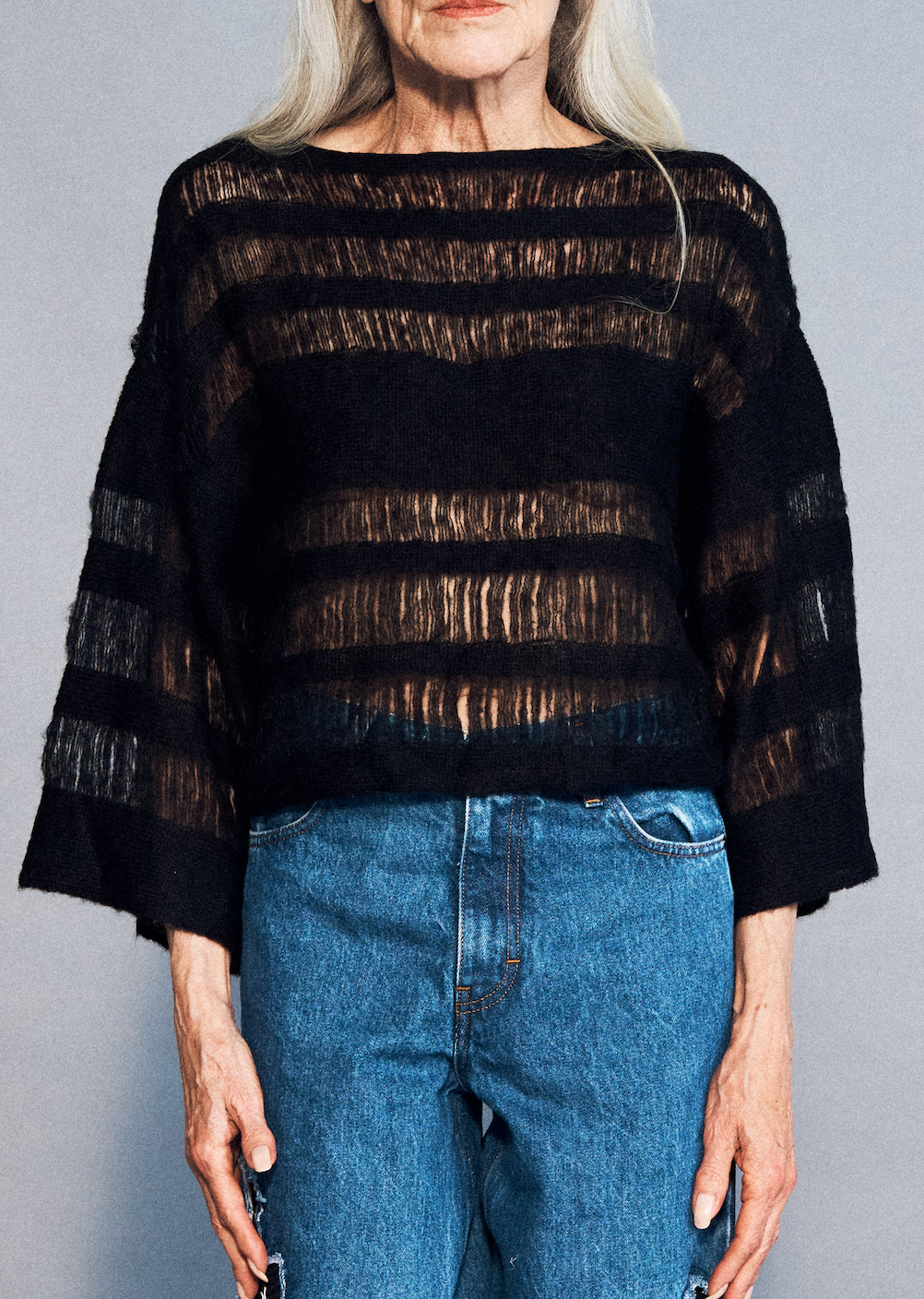 PULL NOIR EN LAINE ET ALPAGA