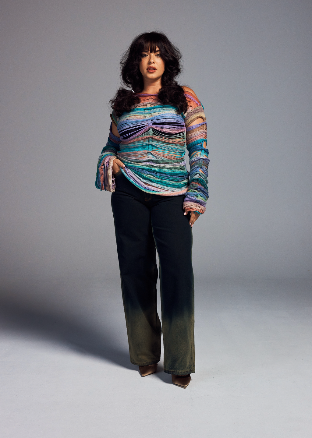 Pull en maille lâchée multicolore