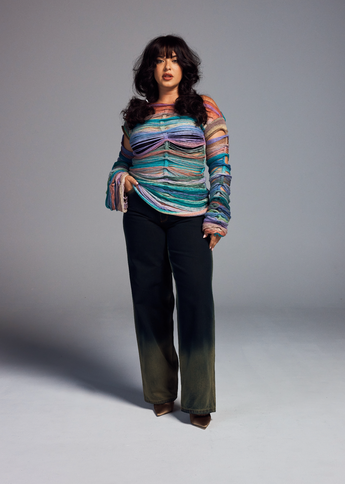 Pull en maille lâchée multicolore
