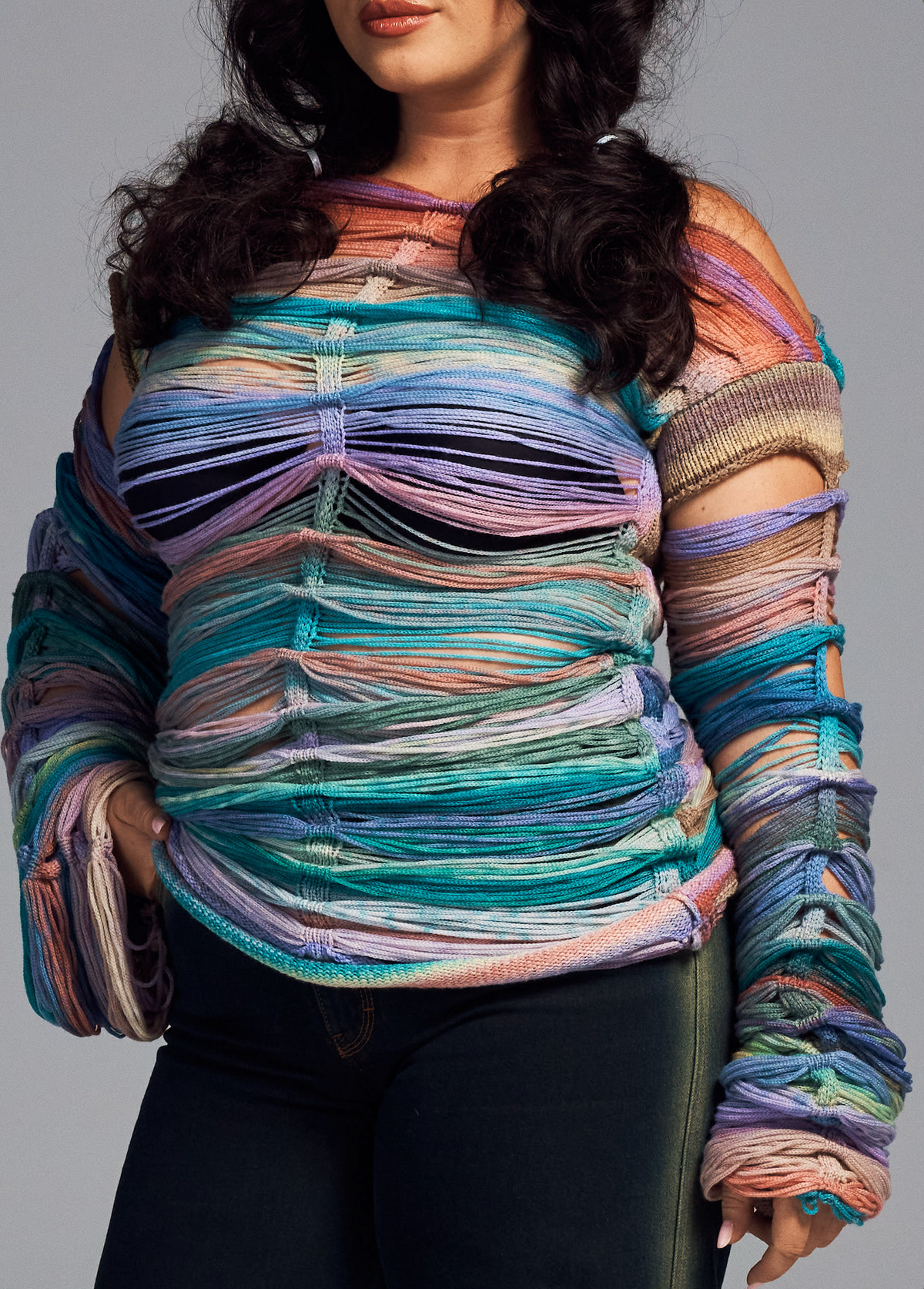 Pull en maille lâchée multicolore