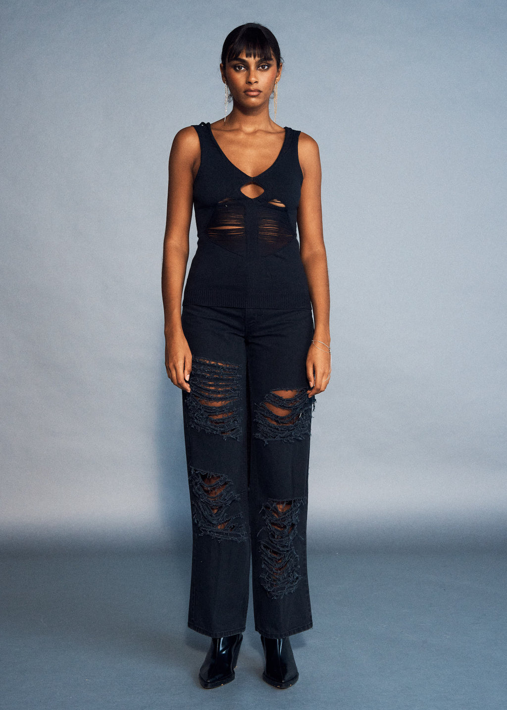 JEAN LOU NOIR LACÉRÉ FEMME