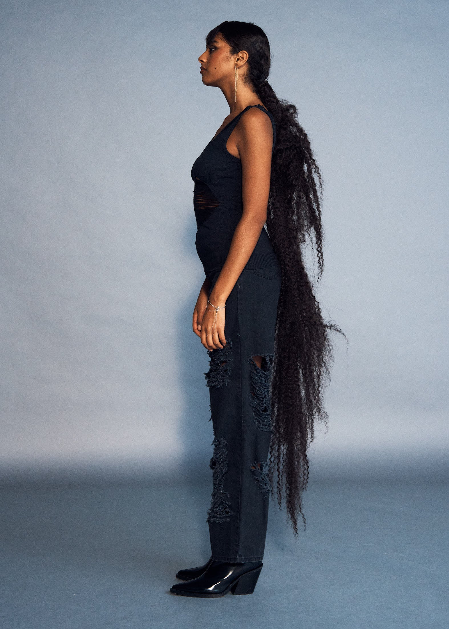 JEAN LOU NOIR LACÉRÉ FEMME